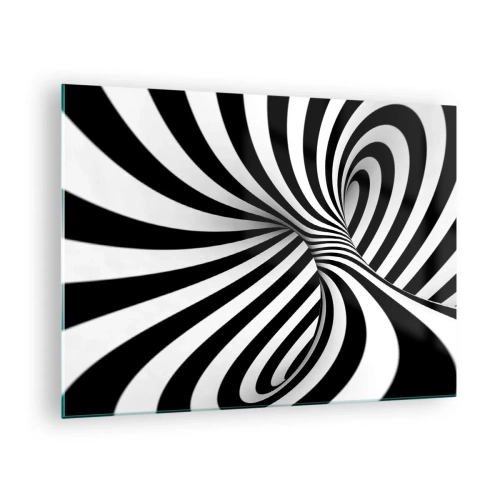 Tablou pe sticlă - O spirală alb-negru creând un efect spațial dinamic. - 70x50cm - Compoziție: spațiul dansator - Decorațiune modernă pentru perete pentru living și dormitor ARTTOR