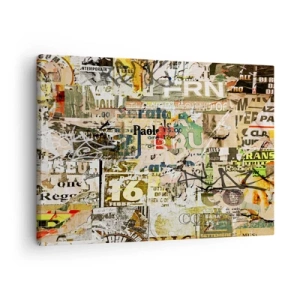 Tablou pe pânză Canvas - Un colaj de fragmente de ziare și postere într-un stil artistic. - 70x50cm - Oh, se întâmplă... - Decorațiune modernă pentru perete pentru living și dormitor ARTTOR