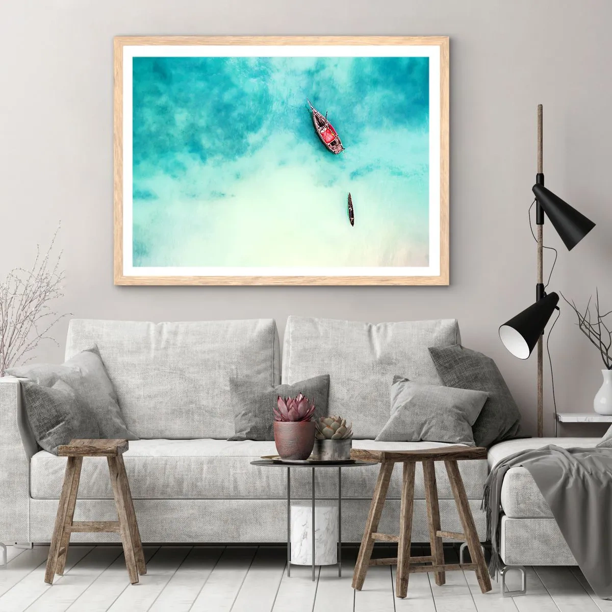 Poster în ramă de stejar deschis - Pe plajele din Zanzibar, când apele în exces... - 40x30 cm