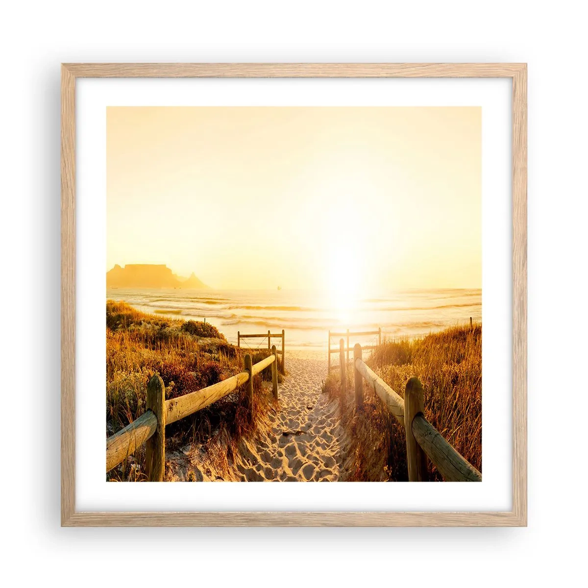 Poster în ramă de stejar deschis - Prin dune spre soare - 50x50 cm