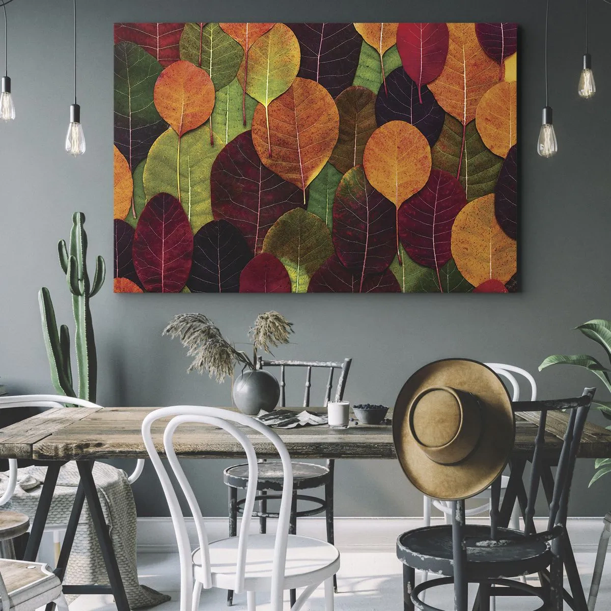 Tablou pe pânză Canvas - Frunze colorate aranjate într-un model de toamnă - 70x50cm - Mozaic de toamnă - Decorațiune modernă pentru perete pentru living și dormitor ARTTOR