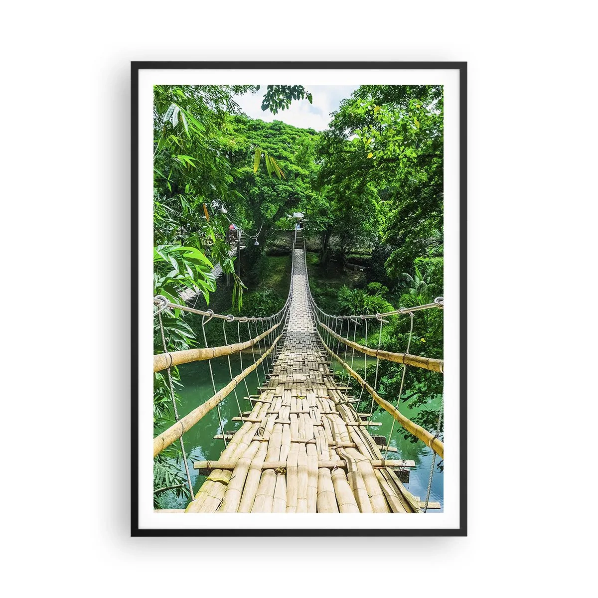Poster în ramă neagră - Pod de maimuțe peste verdeață - 70x100 cm