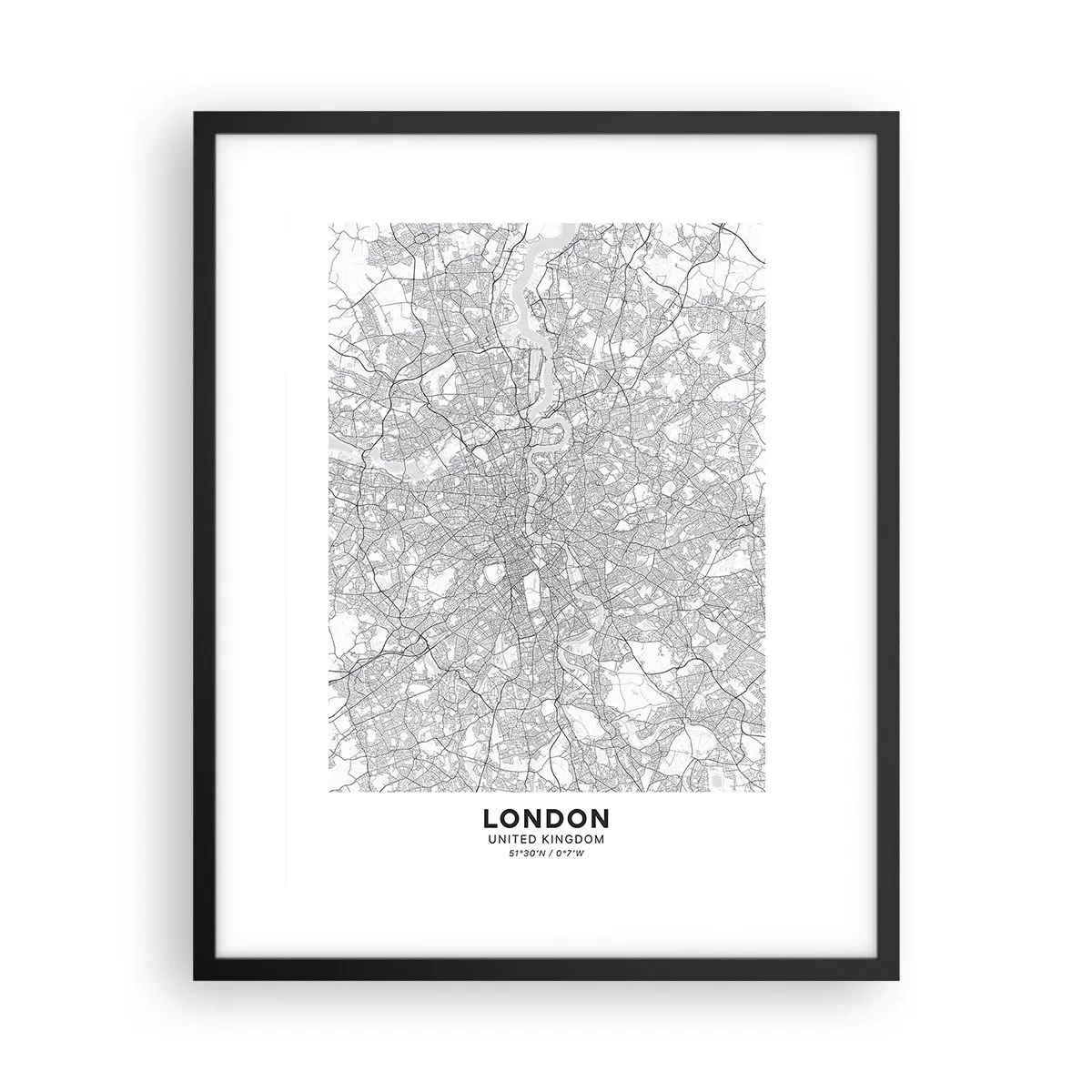 Poster în ramă neagră - Harta labirintului din Londra - 40x50 cm