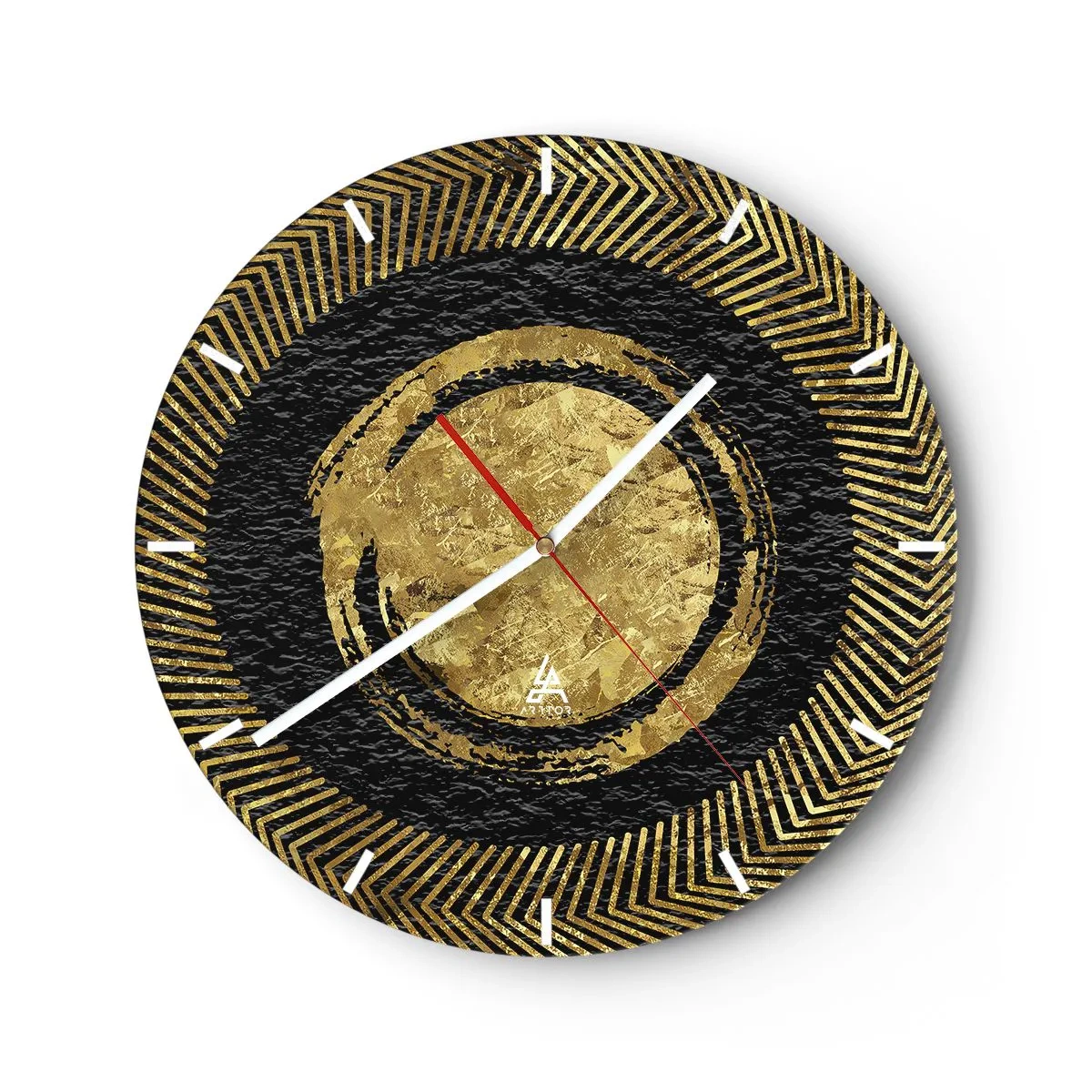 Ceas de perete - Ceas pe sticlă - Modele geometrice aurii pe fundal negru într-un stil glamour - 30x30cm - Compoziție glamour - Decorațiune modernă pentru perete pentru living, bucătărie și dormitor ARTTOR