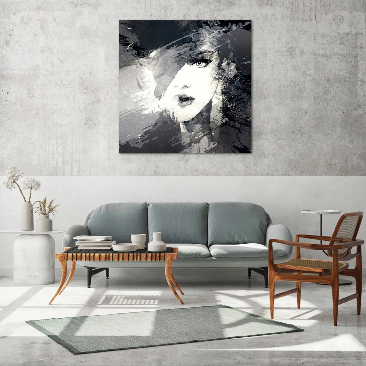 Tablou pe sticlă - Din spatele unui voal gri - 40x40 cm