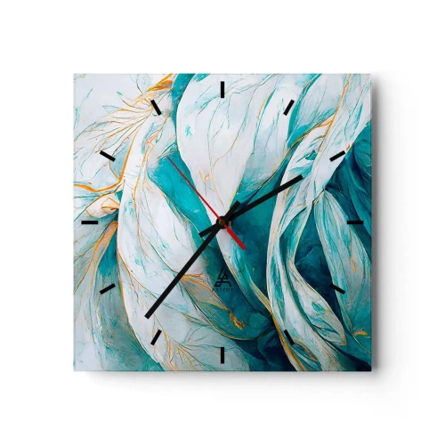 Ceas de perete - Ceas pe sticlă - Abstractul albastru cu motiv auriu - 30x30 cm