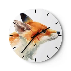 Ceas de perete - Ceas pe sticlă - Vulpe în acuarelă în culori intense - 30x30cm - Nu poți fi niciodată prea atent - Decorațiune modernă pentru perete pentru living, bucătărie și dormitor ARTTOR