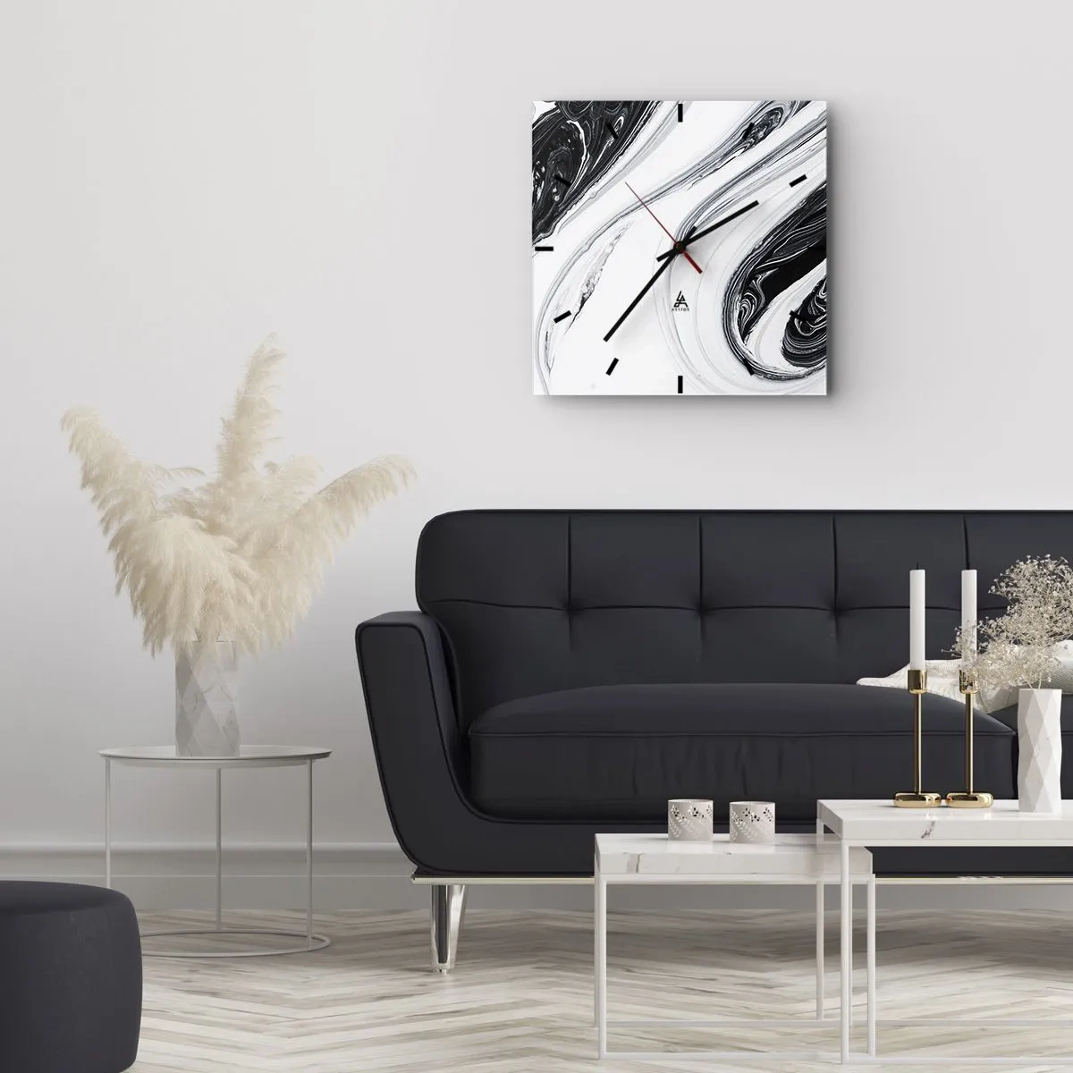 Ceas de perete - Ceas pe sticlă - Combinație de contrarii - 40x40 cm