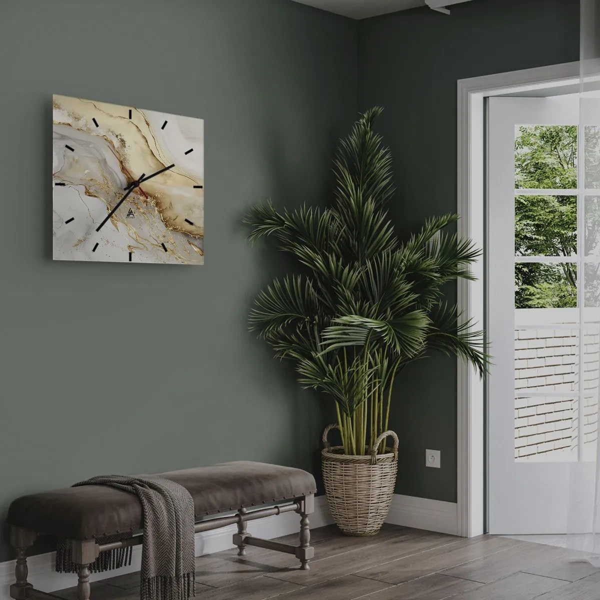 Ceas de perete - Ceas pe sticlă - Abstracție: frumusețe și bunătate - 40x40 cm