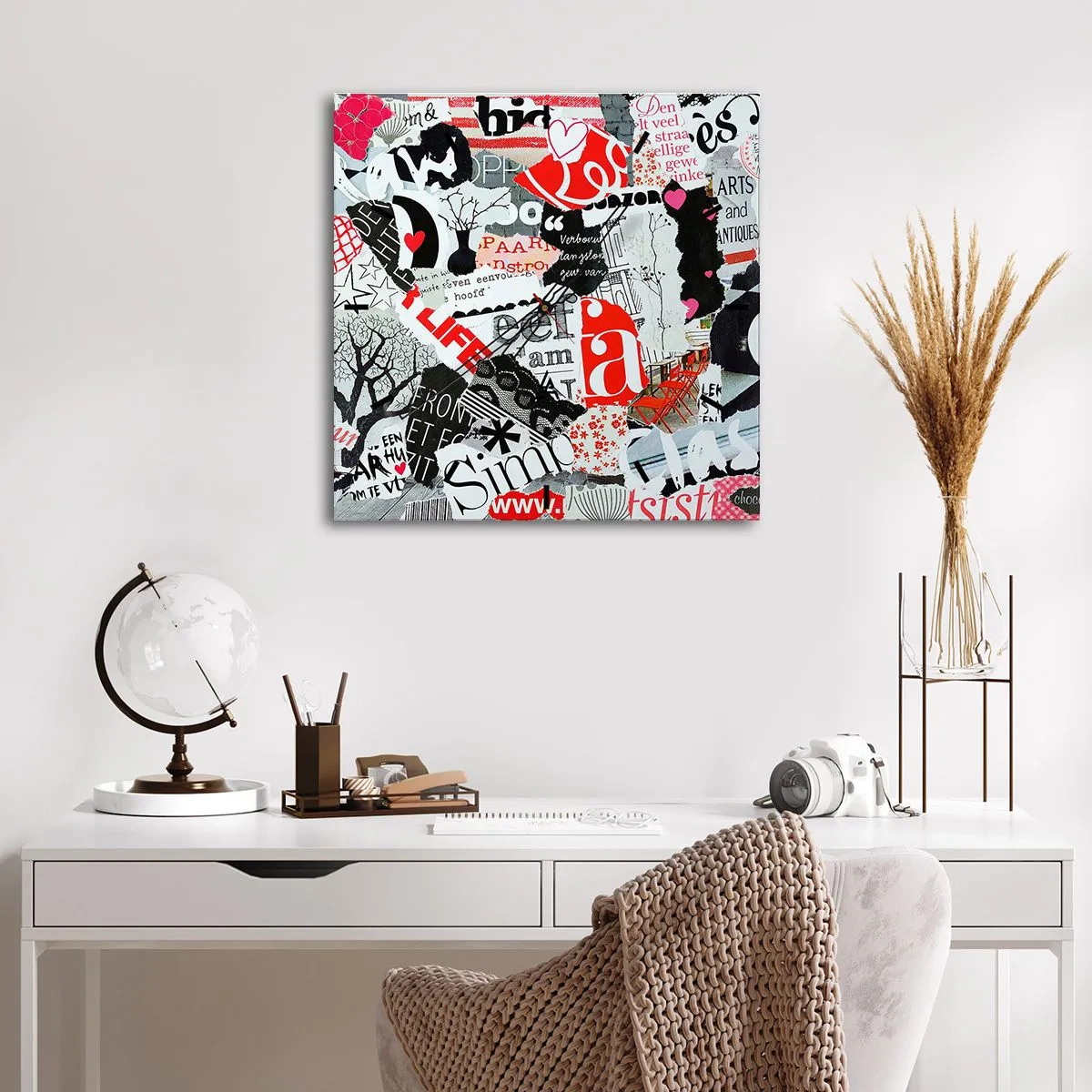 Ceas de perete - Ceas pe sticlă - Colaj de hipsteri - 40x40 cm