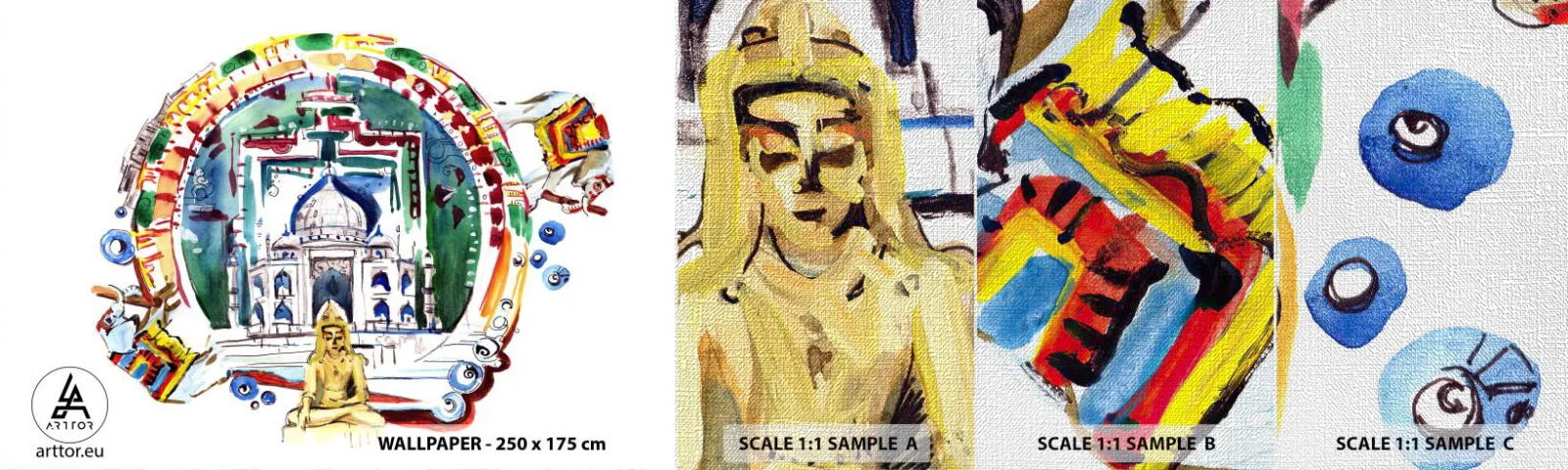 Mostră tapet Premium Canvas - Echilibrul hindus al lumii - Buddha, India, budism - 100x30 cm