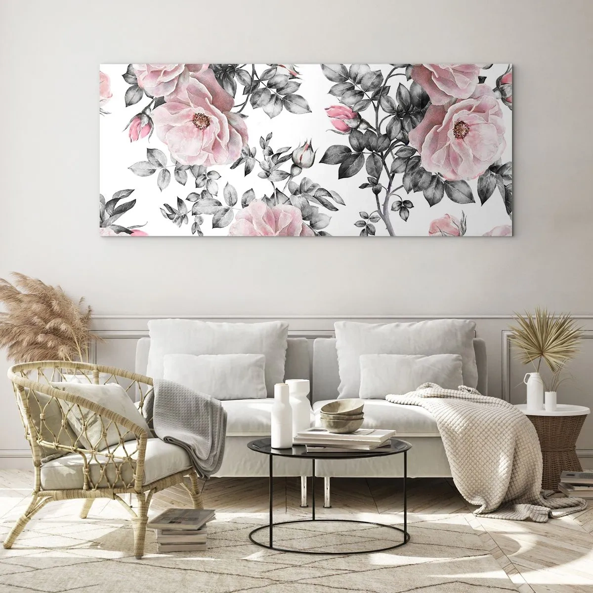 Tablou pe sticlă - Pierde-te în florile de trandafir - 100x40 cm