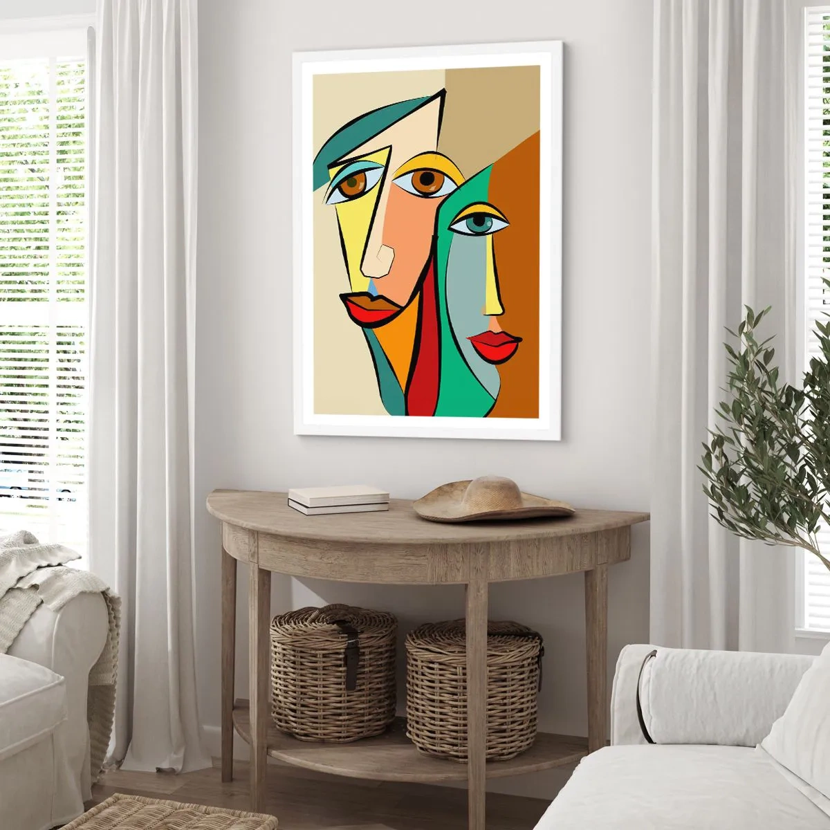 Poster în ramă albă - Cuplu cubist - 61x91 cm