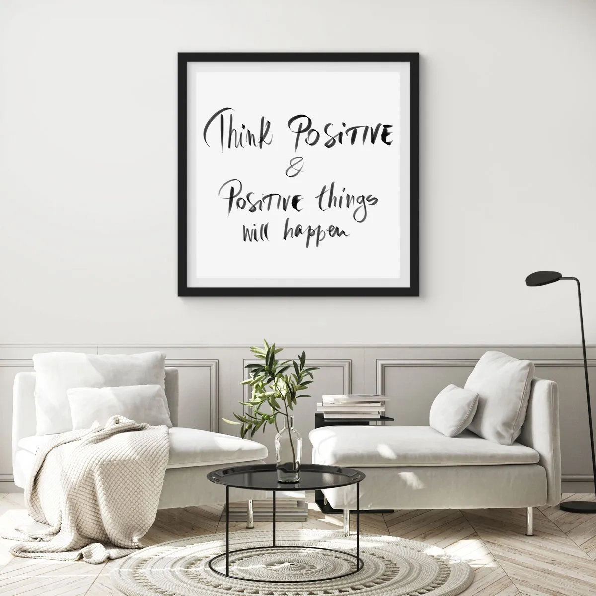 Poster în ramă neagră - Cum să trăim bine? - 30x30 cm
