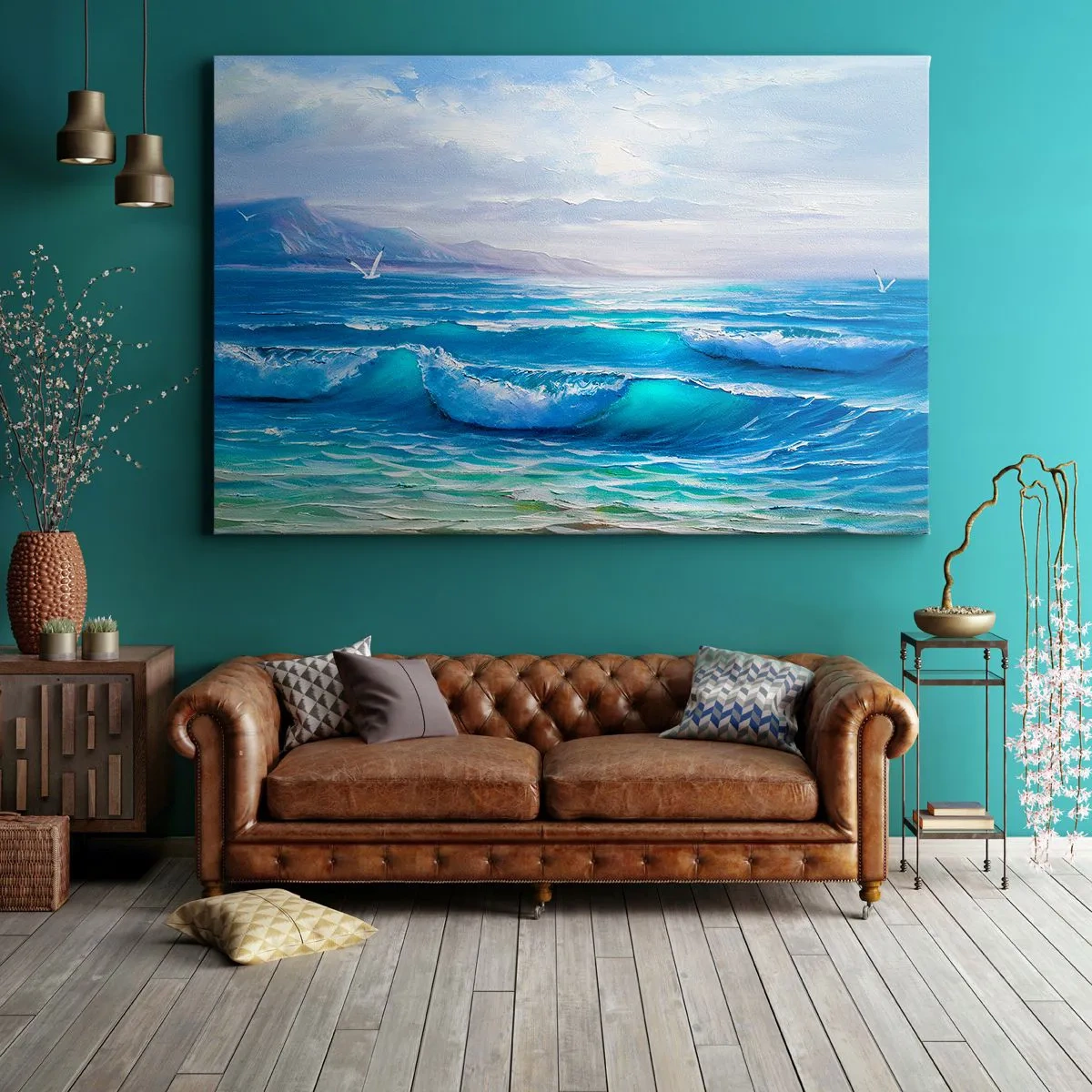 Tablou pe pânză Canvas - Un peisaj marin pitoresc cu valuri și cer albastru - 70x50cm - Oferă alinare - Decorațiune modernă pentru perete pentru living și dormitor ARTTOR