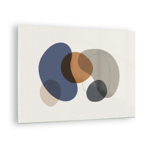 Tablou pe sticlă - Pete abstracte colorate în nuanțe de albastru marin și maro - 70x50cm - Picături de culoare - Decorațiune modernă pentru perete pentru living și dormitor ARTTOR