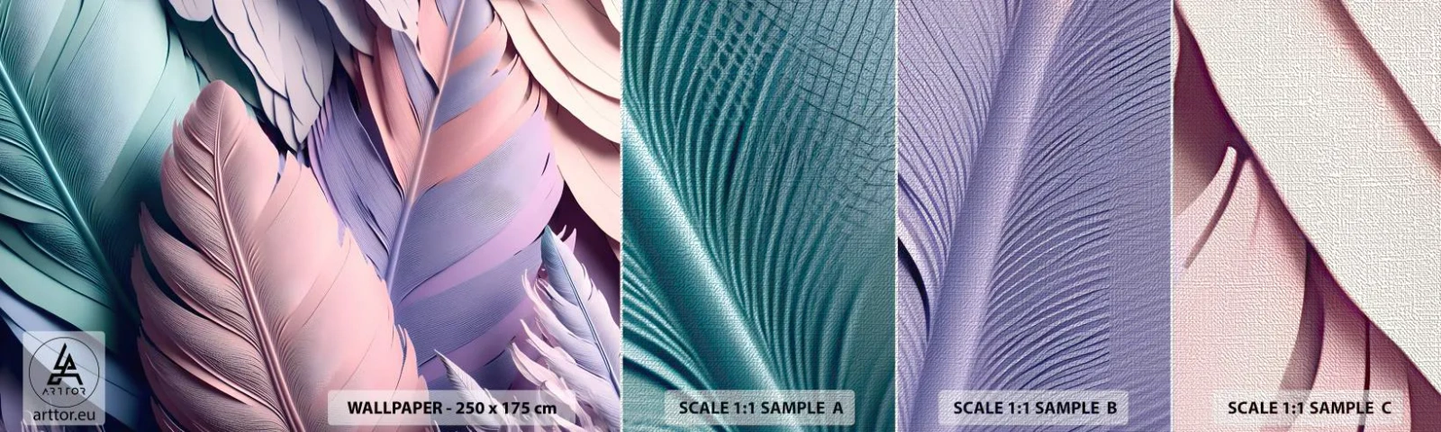 Mostră tapet Premium Canvas - Eleganța păsărilor - Pastel, pene, Lejeritate - 100x30 cm