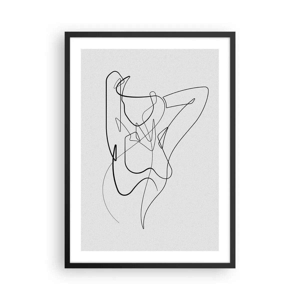 Poster în ramă neagră - Linie abstractă a unei siluete feminine pe un fundal deschis - 50x70cm - Cine ești tu? - Decorațiune modernă pentru perete pentru living și dormitor ARTTOR