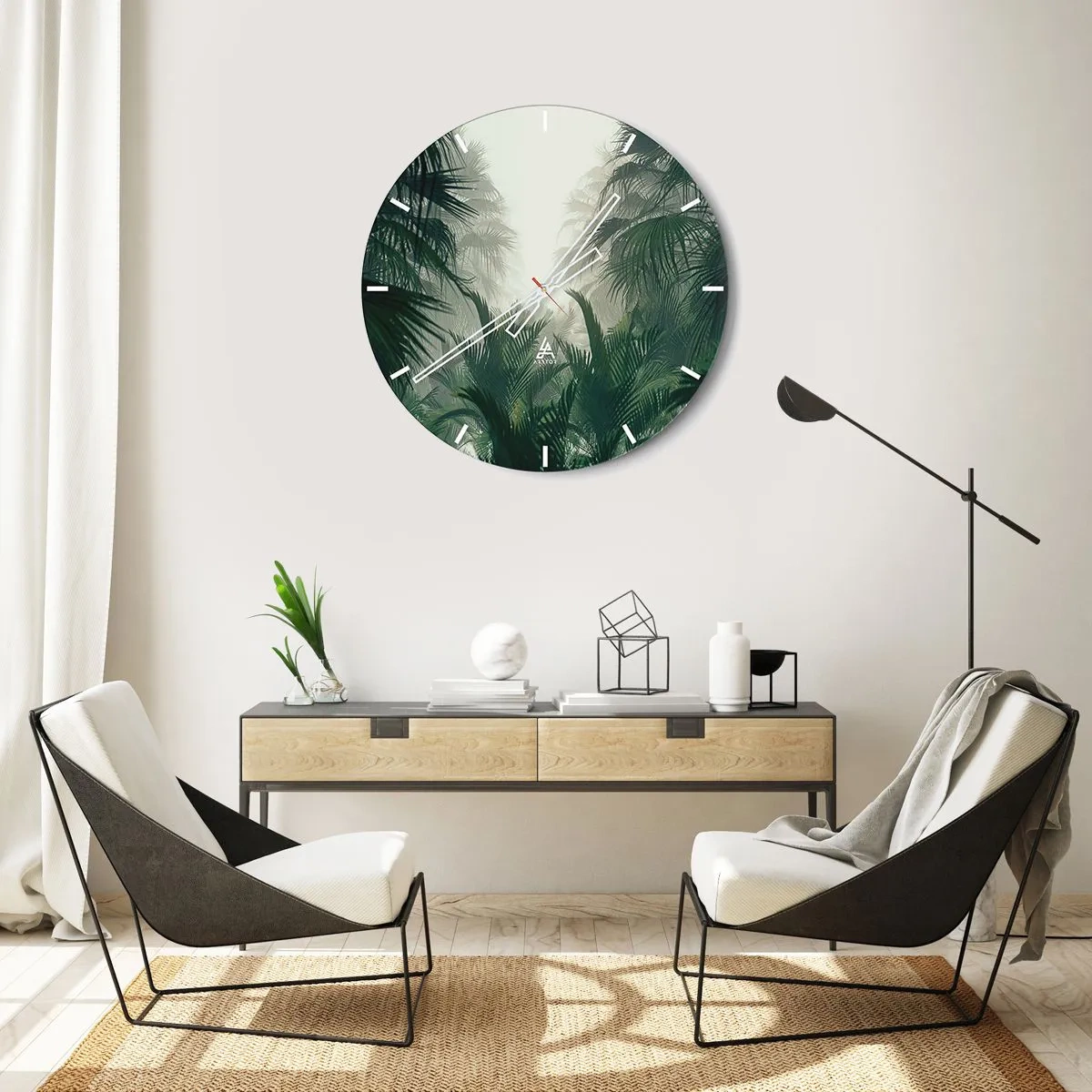 Ceas de perete - Ceas pe sticlă - Mister tropical - 40x40 cm