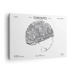 Tablou pe pânză Canvas - O hartă a orașului Toronto într-un stil minimalist alb-negru - 70x50cm - Anatomia Toronto - Decorațiune modernă pentru perete pentru living și dormitor ARTTOR