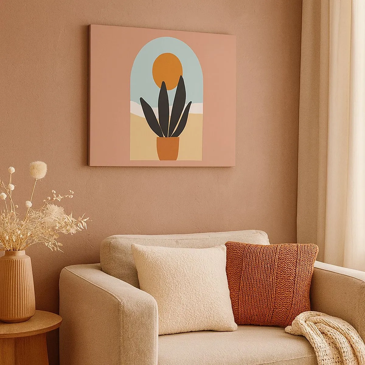 Tablou pe pânză Canvas - O plantă neagră într-un ghiveci, protejată de soare - 70x50cm - Bucurii mici - Decorațiune modernă pentru perete pentru living și dormitor ARTTOR