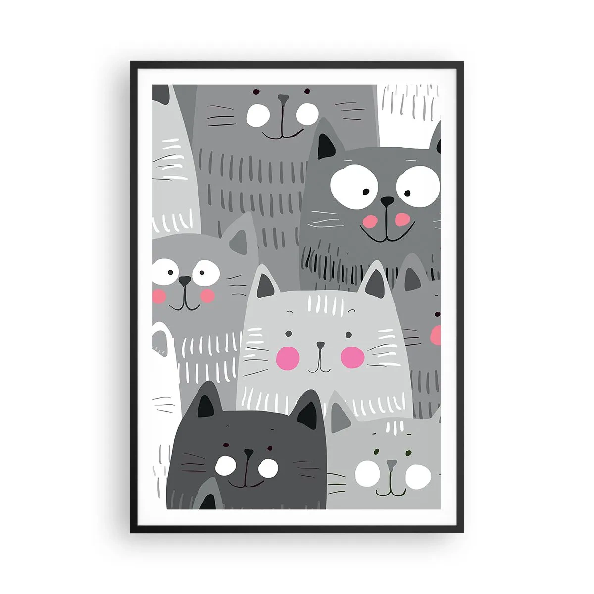 Poster în ramă neagră - Lumea felină - 70x100 cm