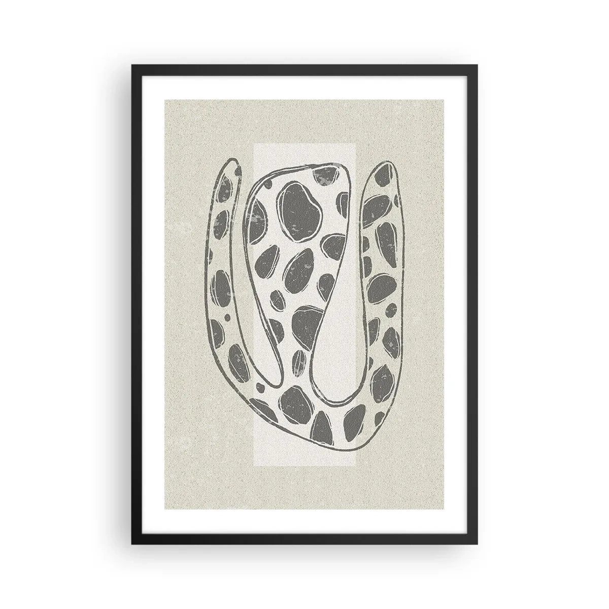 Poster în ramă neagră - Formă organică abstractă în nuanțe de gri - 50x70cm - O creatură bizară - Decorațiune modernă pentru perete pentru living și dormitor ARTTOR