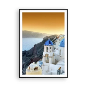 Poster în ramă neagră - Santorini - îmbrățișat de stânci - 70x100 cm