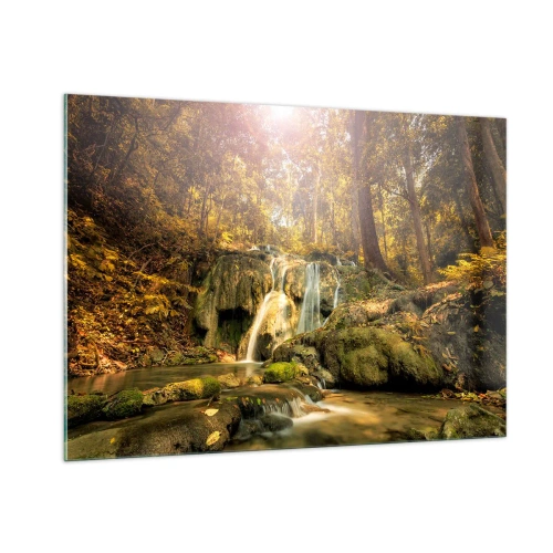 Tablou pe sticlă - Cascada de pădure în verde - 100x70 cm