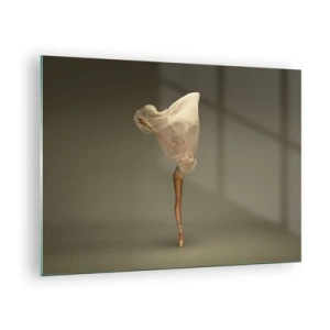 Tablou pe sticlă - O dansatoare într-o poză delicată cu vălul ridicat - 70x50cm - Pe cale să zboare - Decorațiune modernă pentru perete pentru living și dormitor ARTTOR