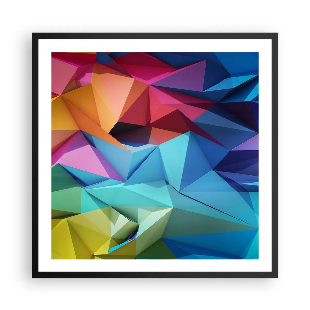 Poster în ramă neagră - Origami de curcubeu - 60x60 cm