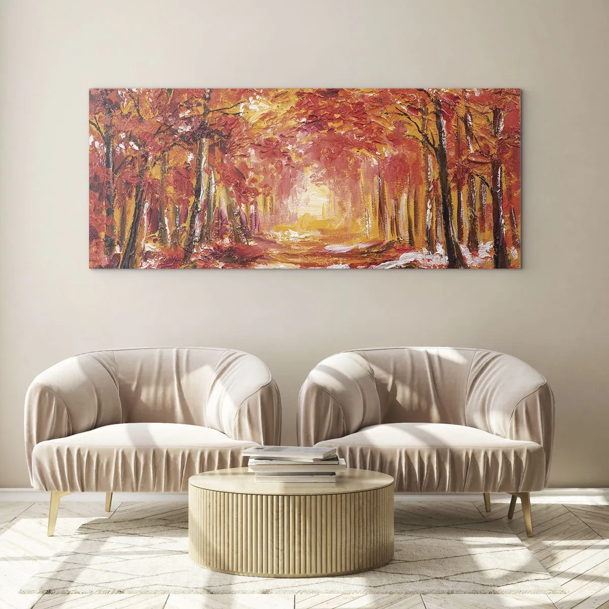 Tablou pe sticlă - Pădurea de cupru - 100x40 cm