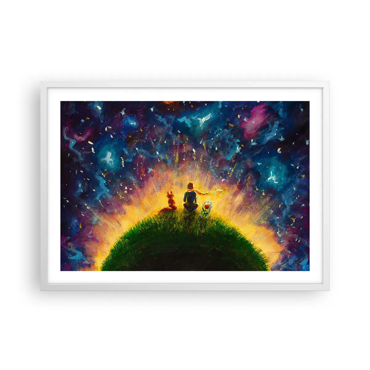 Poster în ramă albă - Dragoste și prietenie - întreaga lume - 70x50 cm