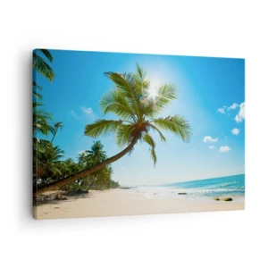 Tablou pe pânză Canvas - O plajă cu palmieri într-un peisaj tropical - 70x50cm - Nu arăta nimănui - Decorațiune modernă pentru perete pentru living și dormitor ARTTOR