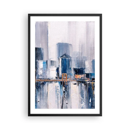 Poster în ramă neagră - Panoramă abstractă a orașului în nuanțe de albastru și alb - 50x70cm - Impresie de New York - Decorațiune modernă pentru perete pentru living și dormitor ARTTOR