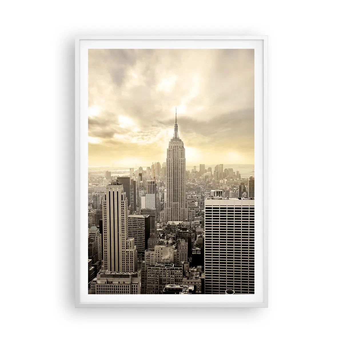 Poster în ramă albă - New York țesut din gri - 70x100 cm
