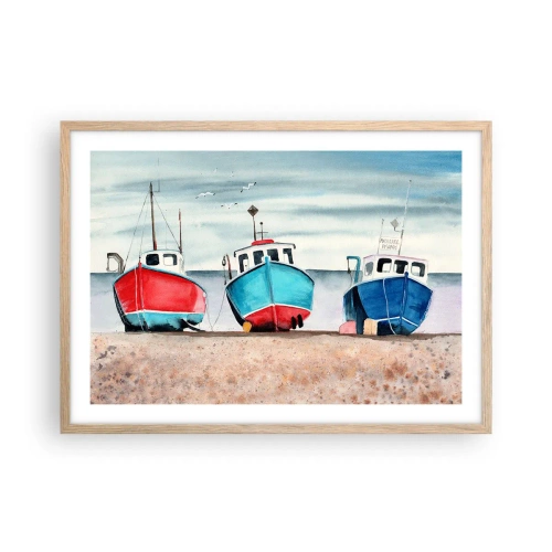 Poster în ramă de stejar deschis - Gata pentru pescuit - 70x50 cm