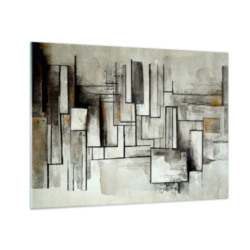 Tablou pe sticlă - Compoziție geometrică a dreptunghiurilor în tonuri de gri estompate - 70x50cm - Puterea simplității - Decorațiune modernă pentru perete pentru living și dormitor ARTTOR