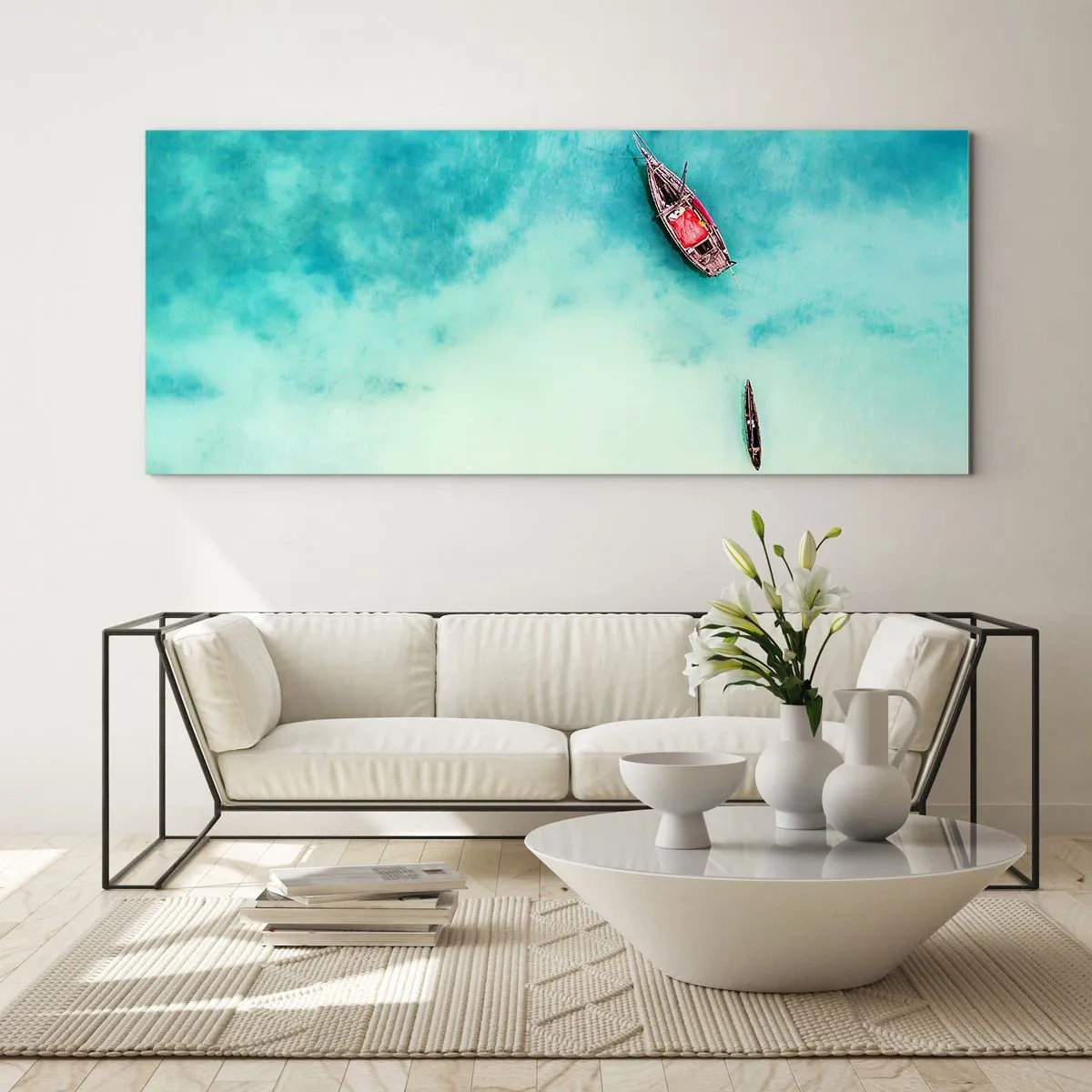 Tablou pe sticlă - Pe plajele din Zanzibar, când apele în exces... - 90x30 cm