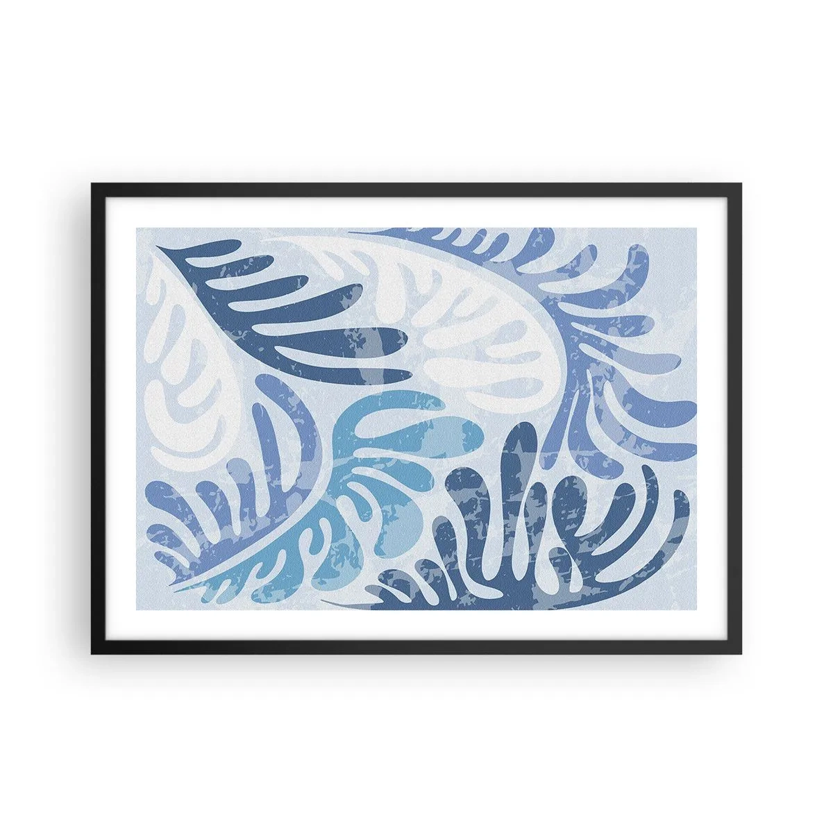 Poster în ramă neagră - Ferigi albastre - 70x50 cm