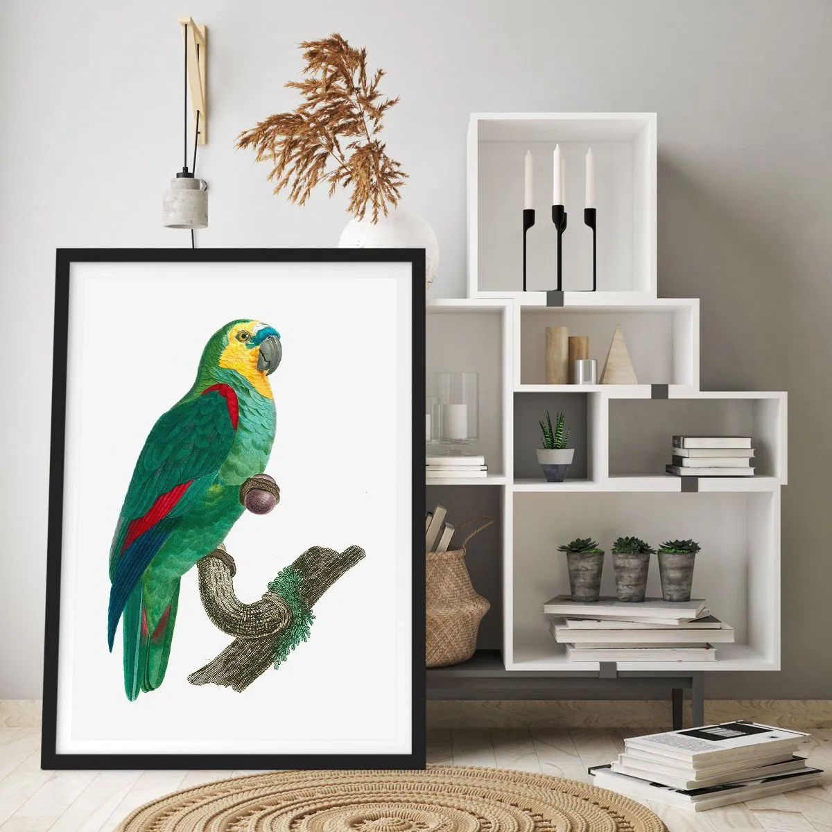 Poster în ramă neagră - Portret de papagal - 50x70cm - Portret de papagal - Decorațiune modernă pentru perete pentru living și dormitor ARTTOR