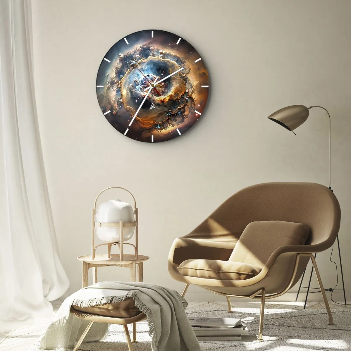 Ceas de perete - Ceas pe sticlă - Un vortex cosmic în culori intense - 30x30cm - Început - Decorațiune modernă pentru perete pentru living, bucătărie și dormitor ARTTOR