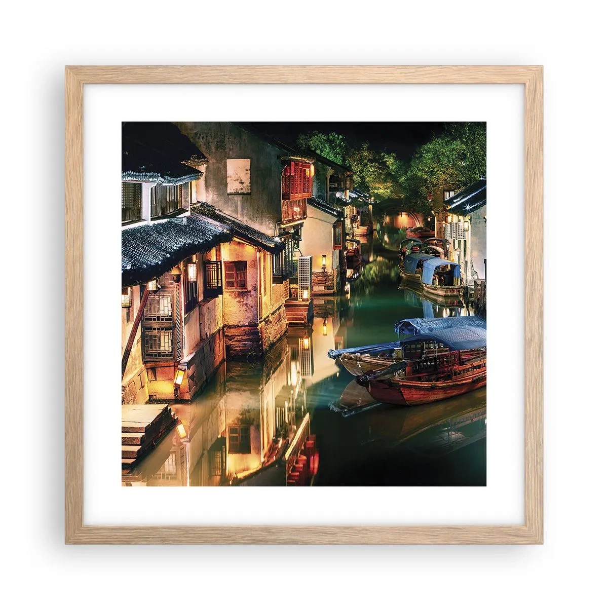 Poster în ramă de stejar deschis - O seară pe o stradă chinezească - 40x40 cm