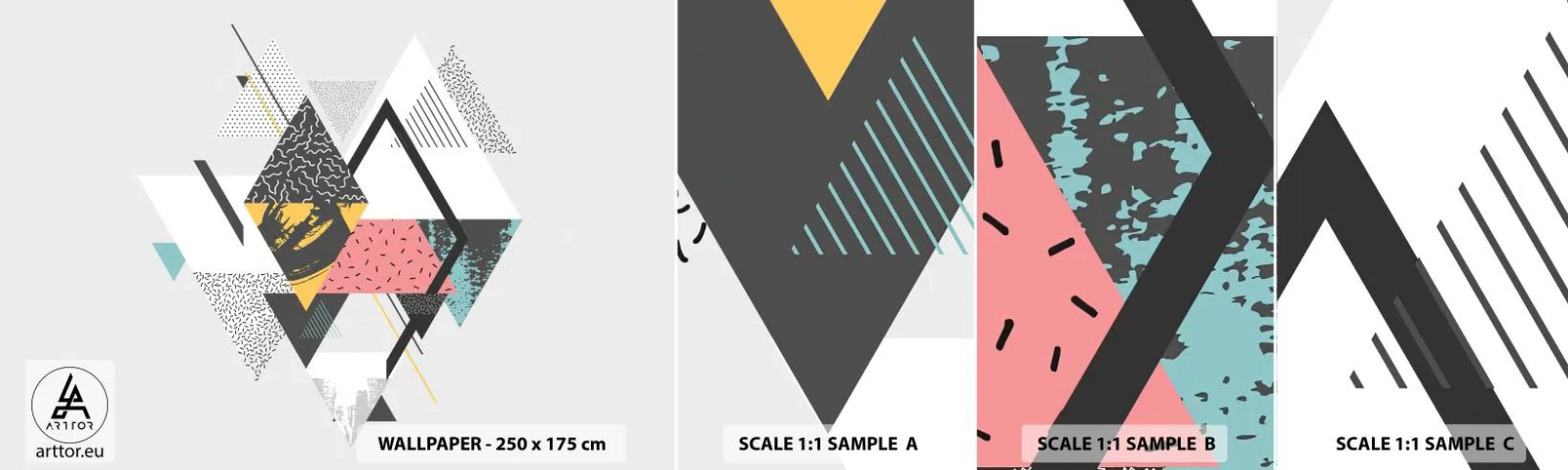 Mostră de Tapet Standard Eco - Variația triunghiului și a rombului - Abstracția, Bucată, Triunghiuri - 100x30 cm