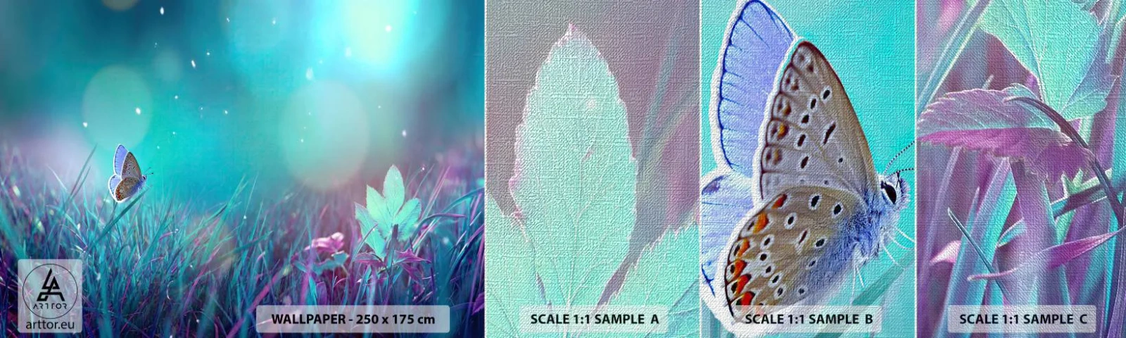 Mostră tapet Premium Canvas - Viața secretă a luncii - Fluture, luncă, Bucată - 100x30 cm