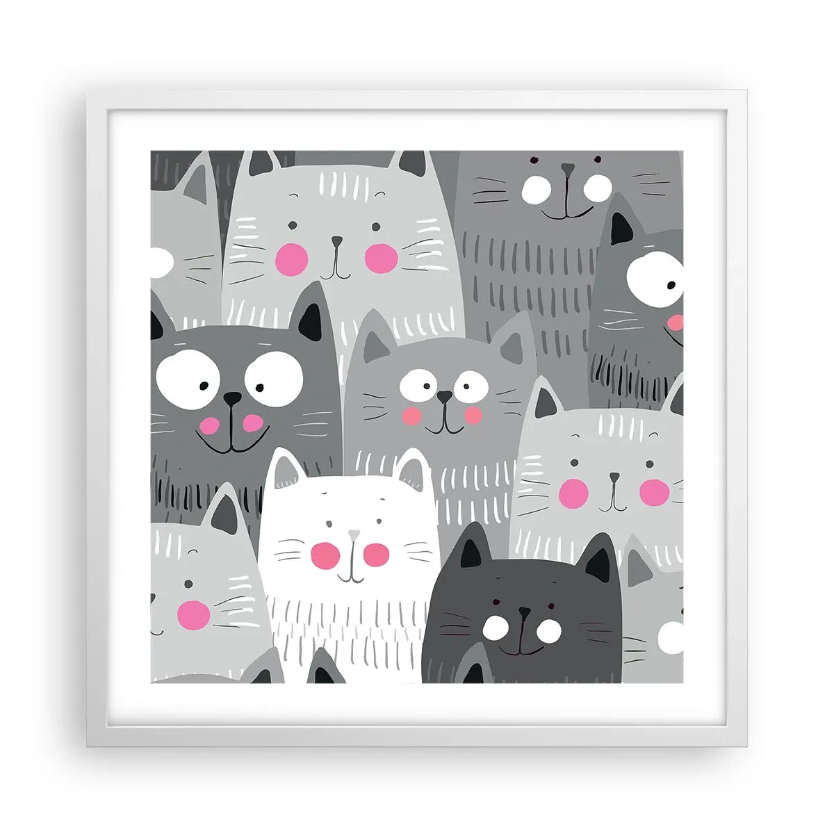 Poster în ramă albă - Lumea felină - 50x50 cm