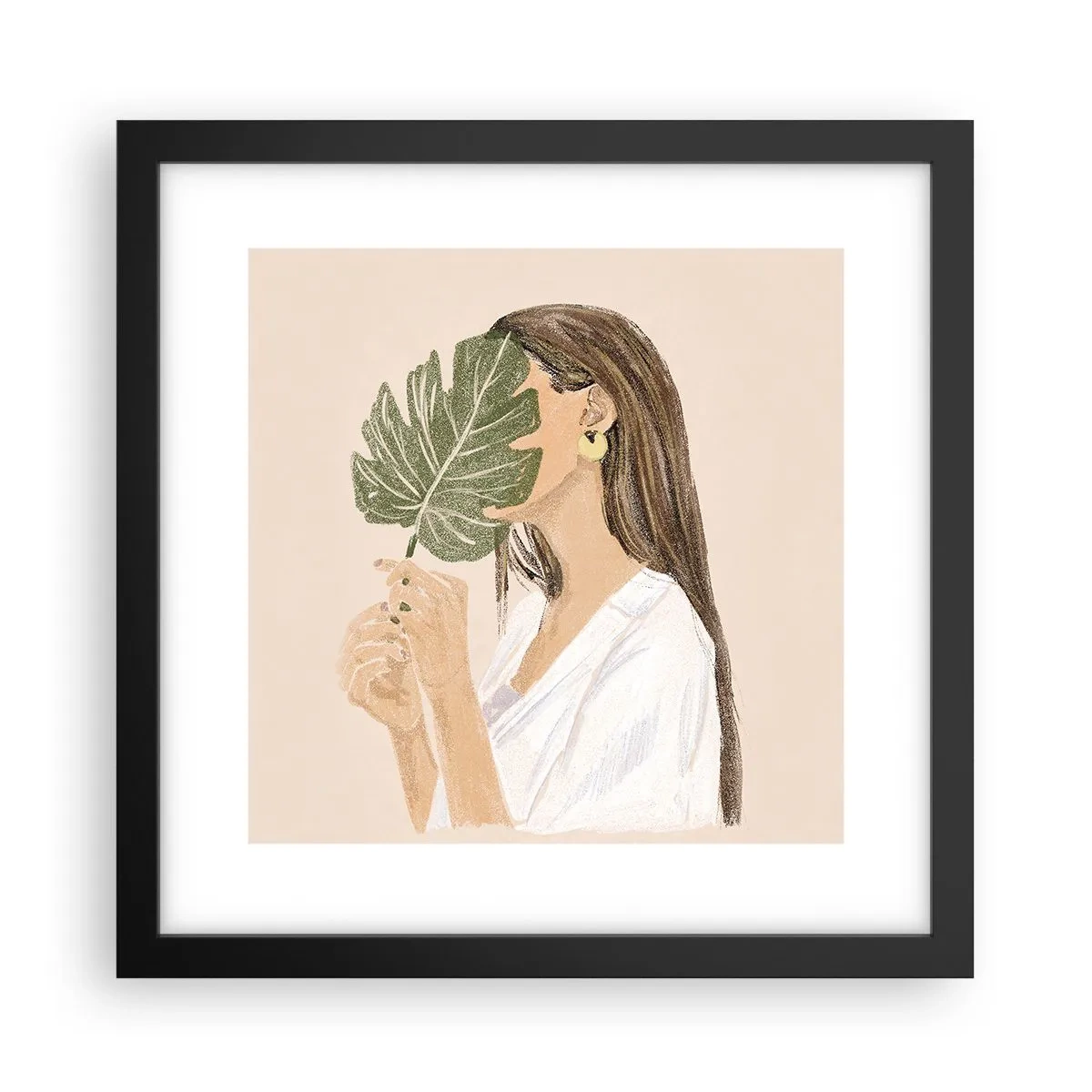 Poster în ramă neagră - Portret misterios cu un evantai - 30x30 cm