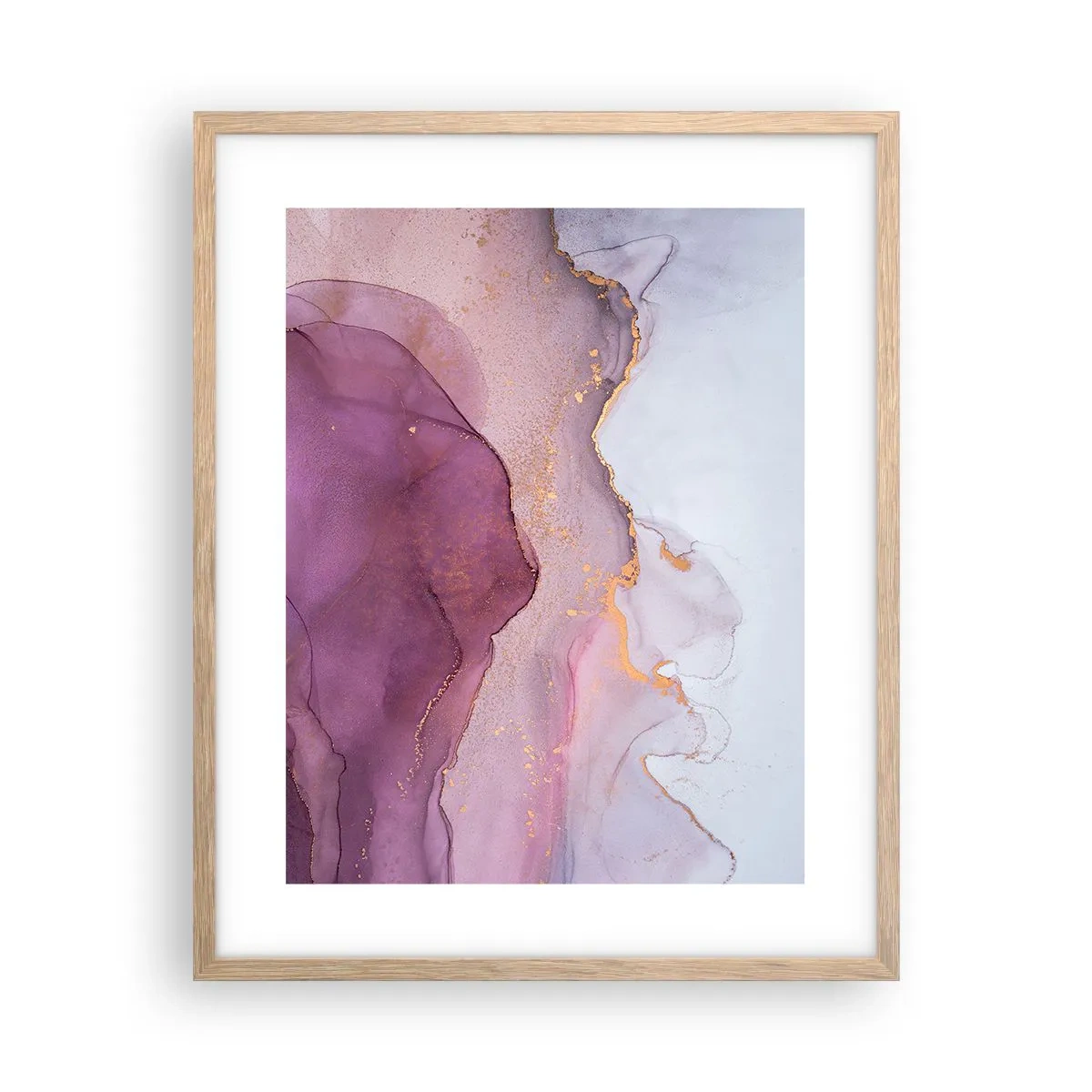 Poster în ramă de stejar deschis - Valuri de liliac și violet - 40x50 cm