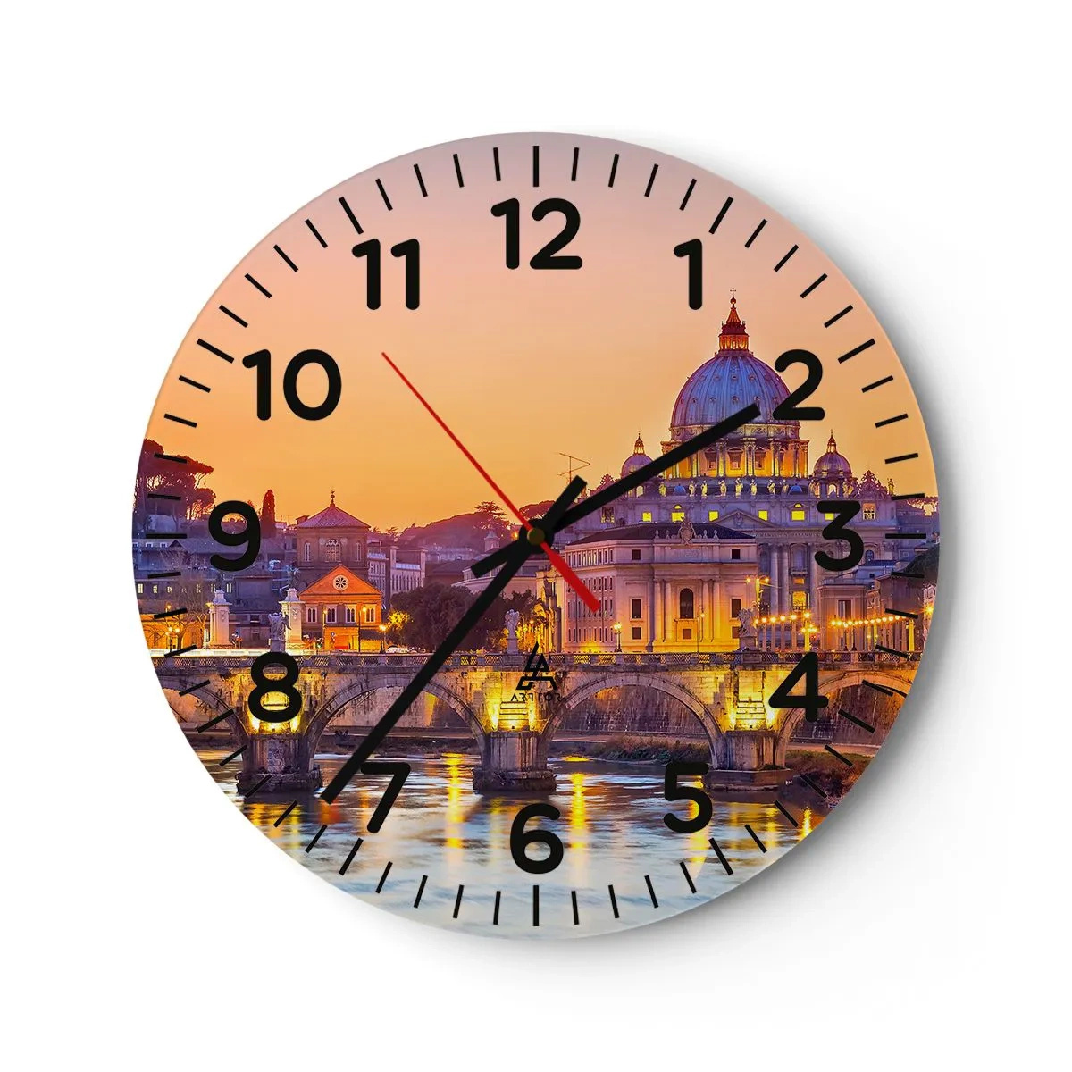 Ceas de perete - Ceas pe sticlă - Amurg deasupra Orașului Etern - 40x40 cm