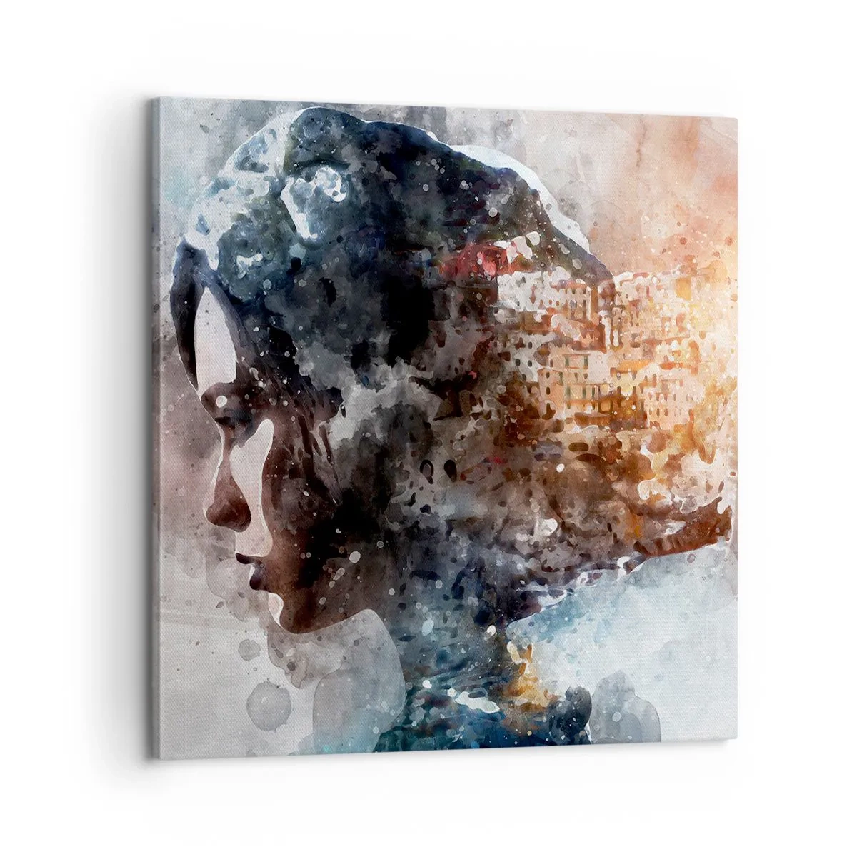 Tablou pe pânză - Povestea unei fete cu un oraș în fundal - 60x60 cm